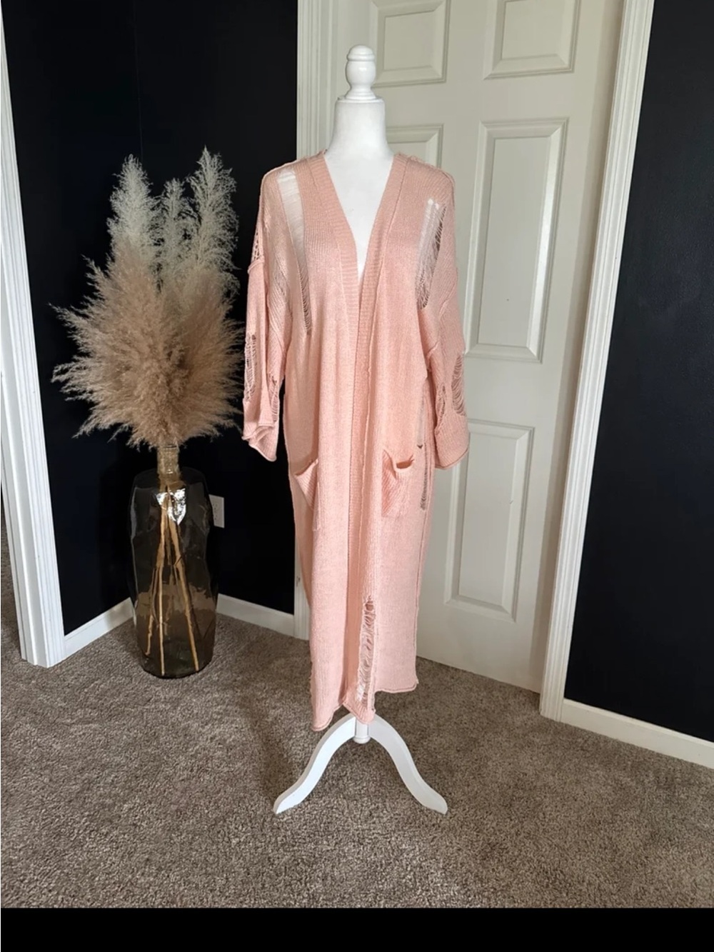 NWT POL oversized Open front Distressed Peachy Pink Duster Cardigan size Small - Picture 4 of 12